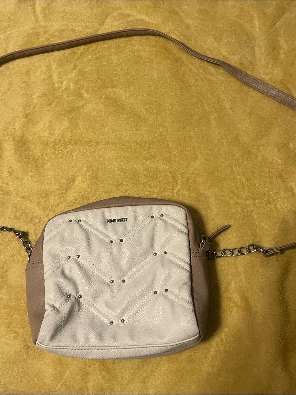 Nine West White and Taupe Quilted Studded Crossbody